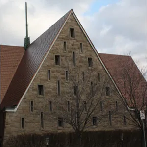 Steep A-frame church roof at 1449 Royal York Road